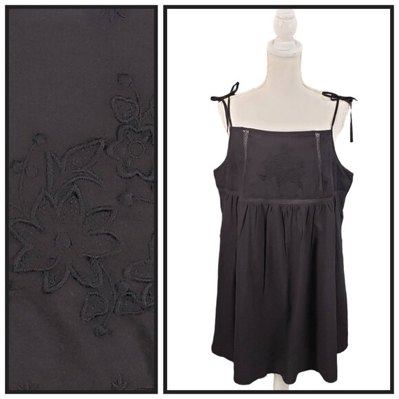 Divided Dresses & Skirts - Black Embroidered Tie Strap Babydoll Dress XL Boho